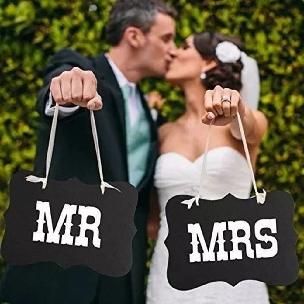 MR & MRS / BRIDE&GROOM Kraft Paper Board Ribbon Photo Props Chair Signs Wedding Decoration Letter Sign Event Party Supplies view 3