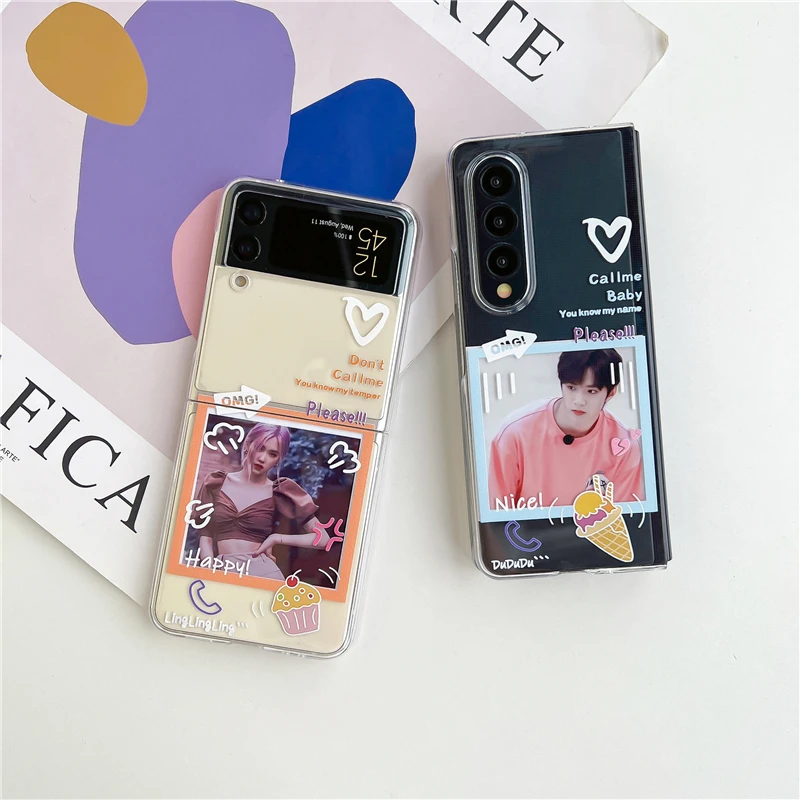 Phone Case For Samsung Galaxy Z Fold 3 4 5 Cute Monsters Sanrio Kitty Melody Kuromi Transparent Hard PC + Soft Edge Back Cover