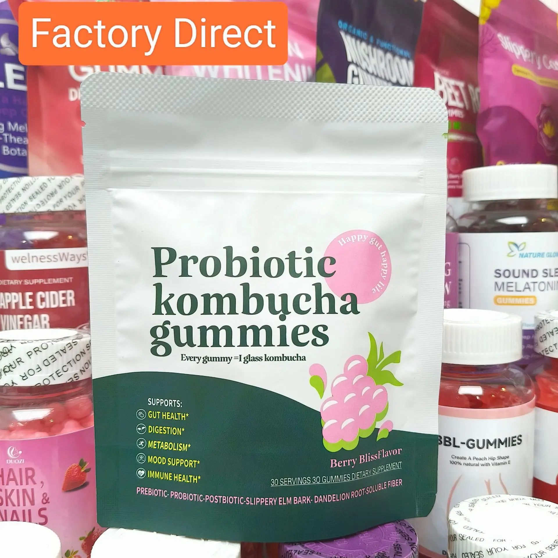 

Berry Bliss Flavor Probiotic Kombucha Gummies Intestinal Health Digestion Metabolism Emotional Support Immune Health