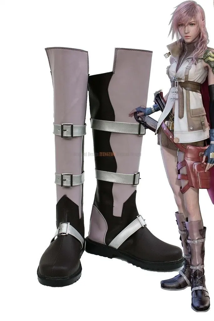 FF13 Lightning Boots Cosplay Final Fantasy XIII Lightning Cosplay Shoes Long Boots Custom Made