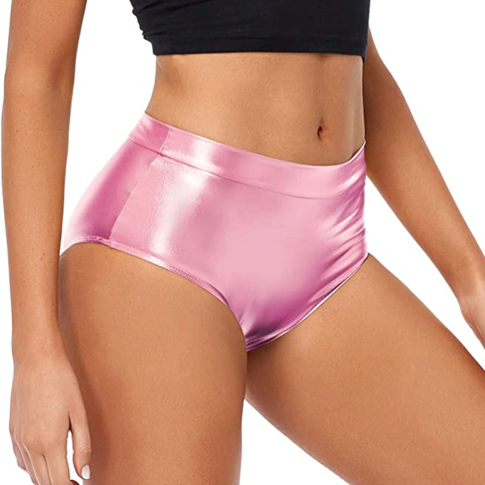 

AOYLISEY Shiny Metallic High Waisted Booty Shorts Women's Spandex Cheeky Ballet Dance Festival Rave Jazz Bottoms Club Costume