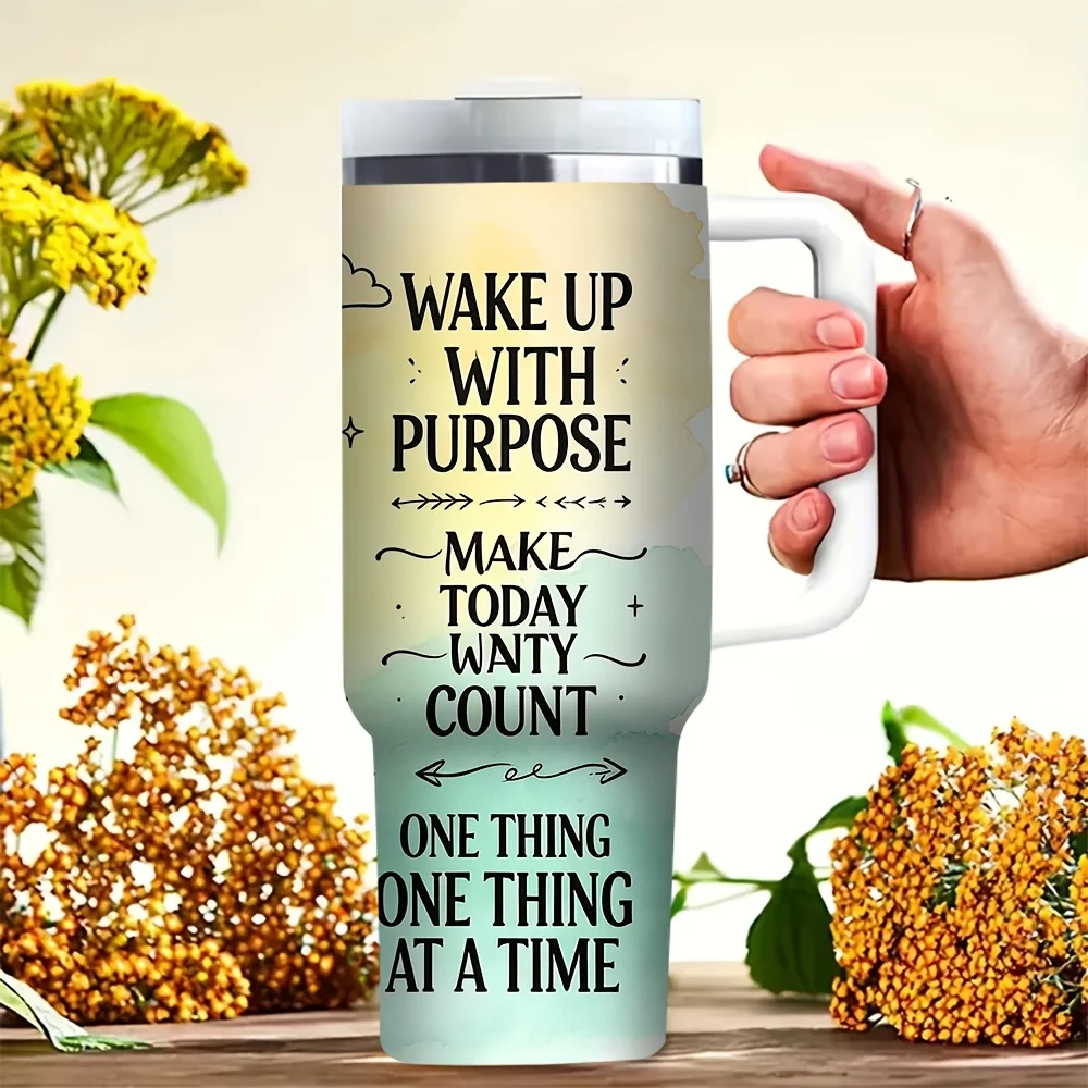 40oz Tumbler with Handle, Printed with Inspirational Motivational Quotes, Suitable for People Who Love Positive Life, Holds Hot And Cold Drinks, Ideal for Daily Outdoor And Indoor Use