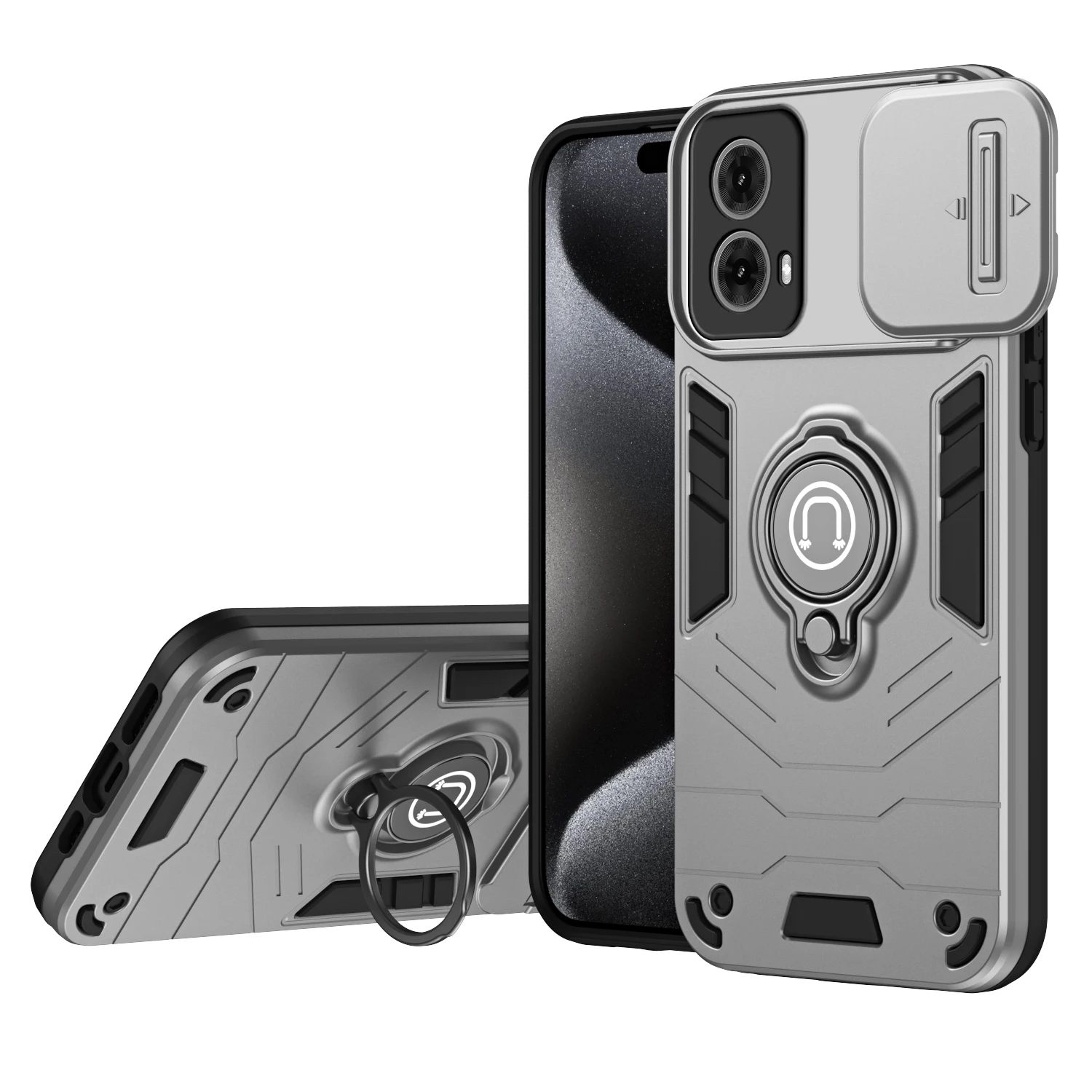 

For Motorola Moto G85 G75 G55 G35 Case Luxury Camera Lens Armor Stand Metal Ring Back Cover On Moto G85 G75 G55 G35 Holder Cases