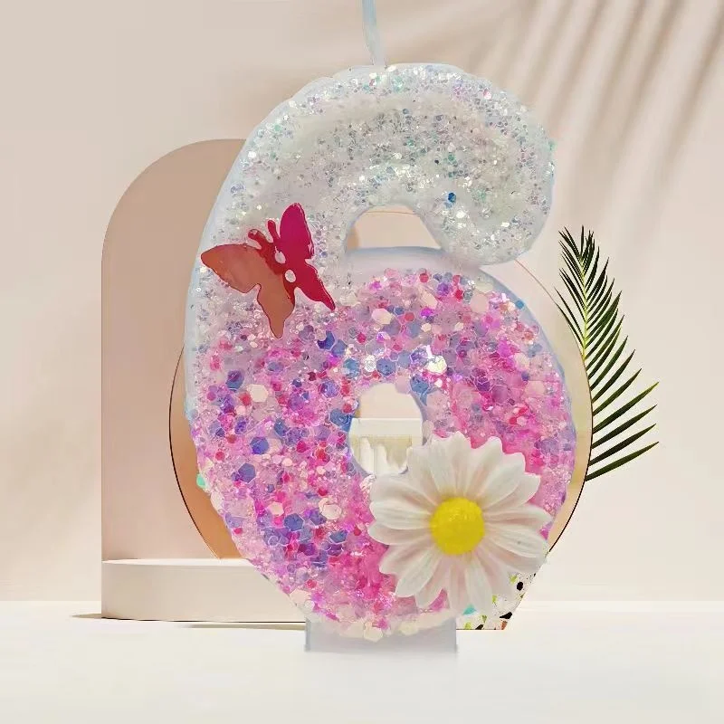 New 0-9 Number Birthday Two tone pink, white, white, red butterfly Digital Party Anniversary Candle Decoration