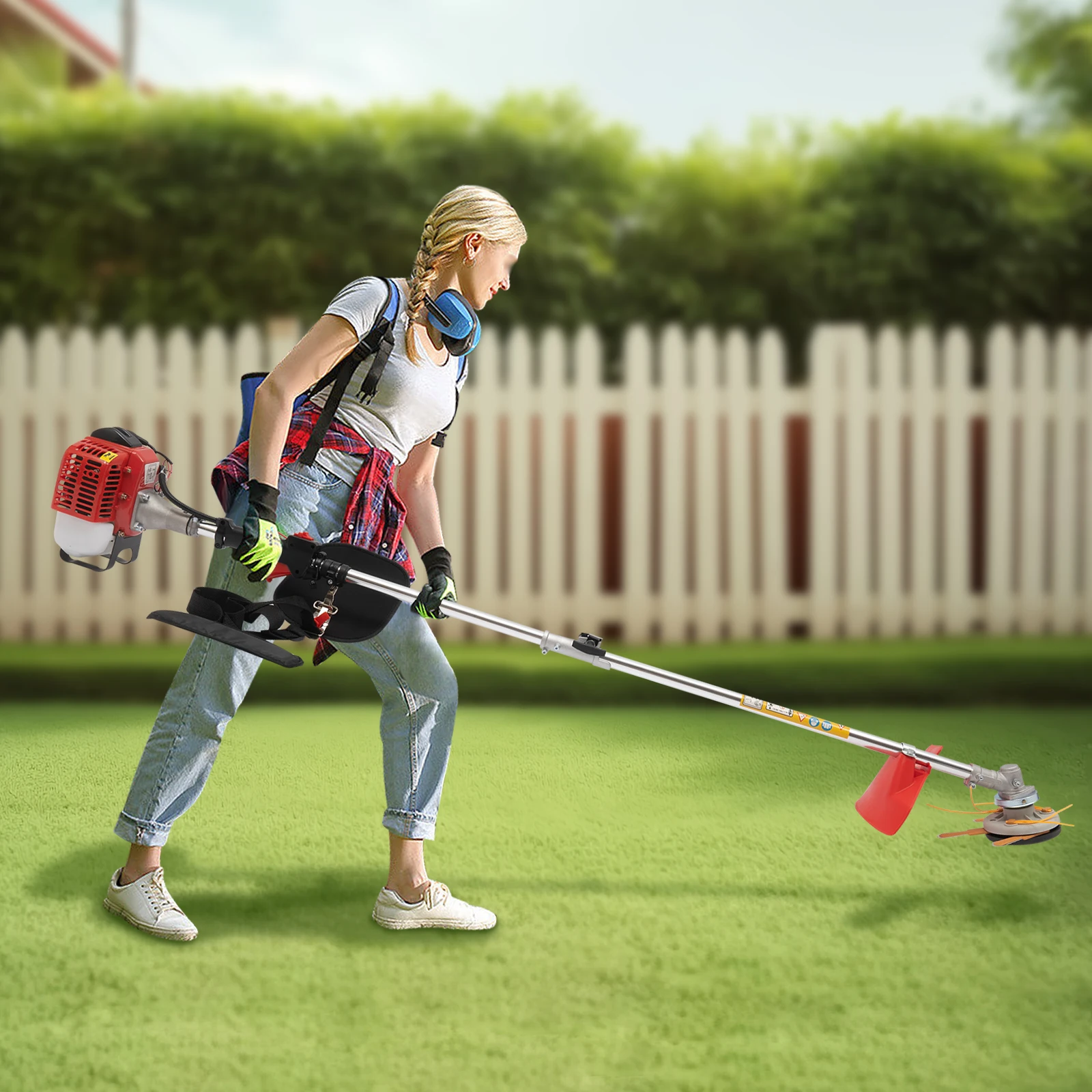 26cc Weed Wacker Gasoline Power Source, 2 Blade Heads, 33.8 oz Large Fuel Tank for Agriculture Forestry Landscaping Urban