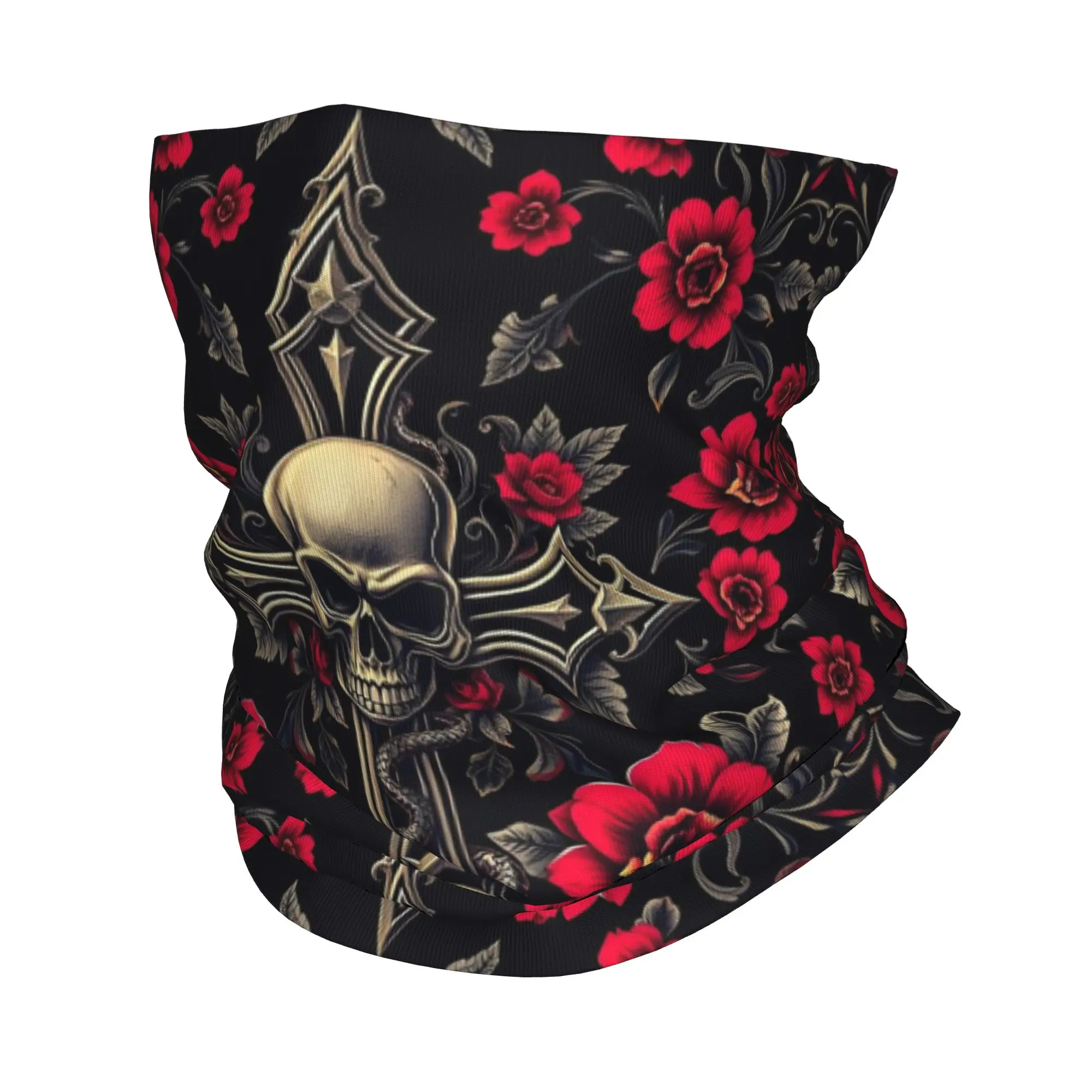 

Gothic Floral Skull Cross Bandana Neck Cover Printed Wrap Scarf Multi-use Headband Riding For Men Women Adult