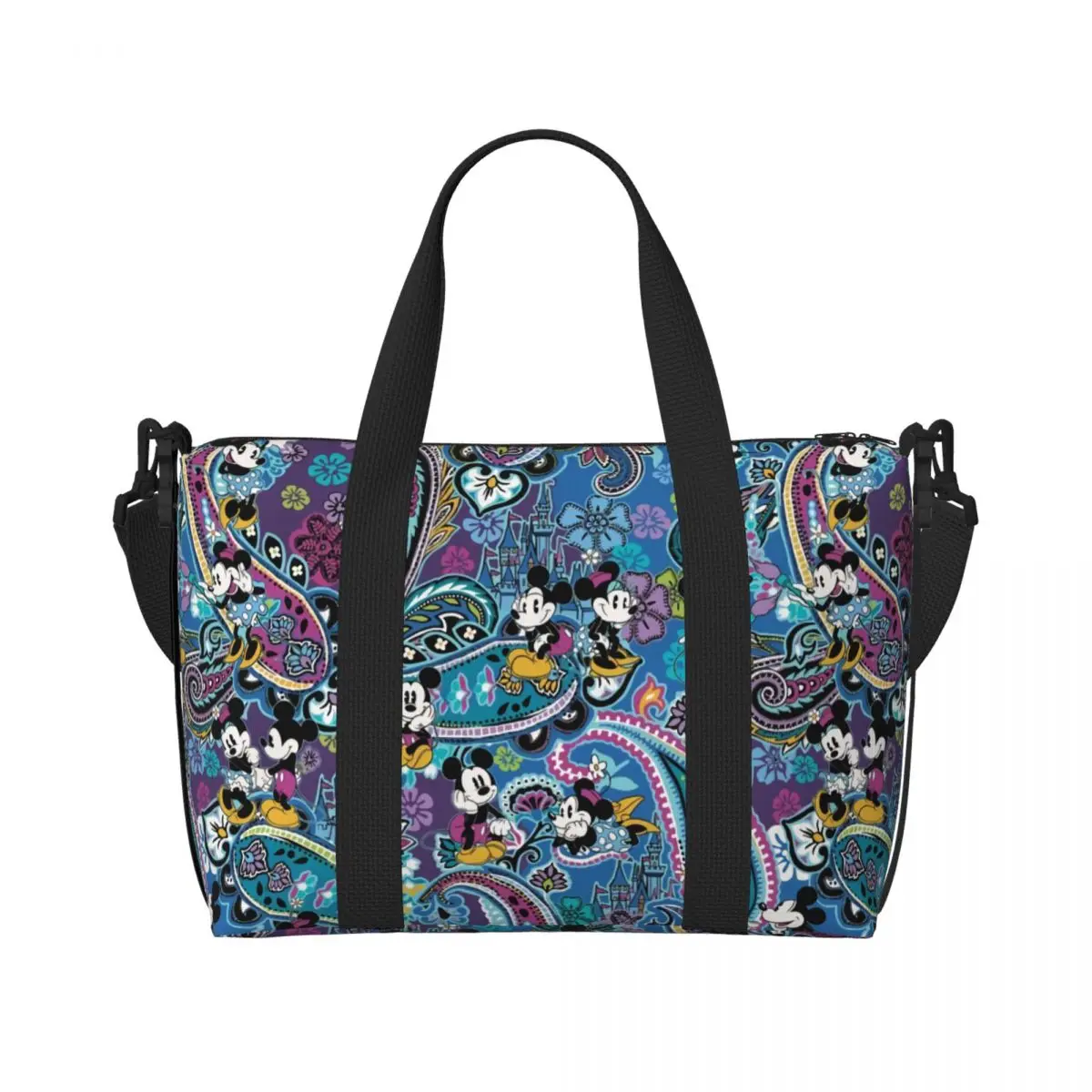 Bolso de mano grande personalizado de Mickey Mouse para mujer, bolsa de viaje de Cachemira, hombro Shopper, gimnasio, Playa