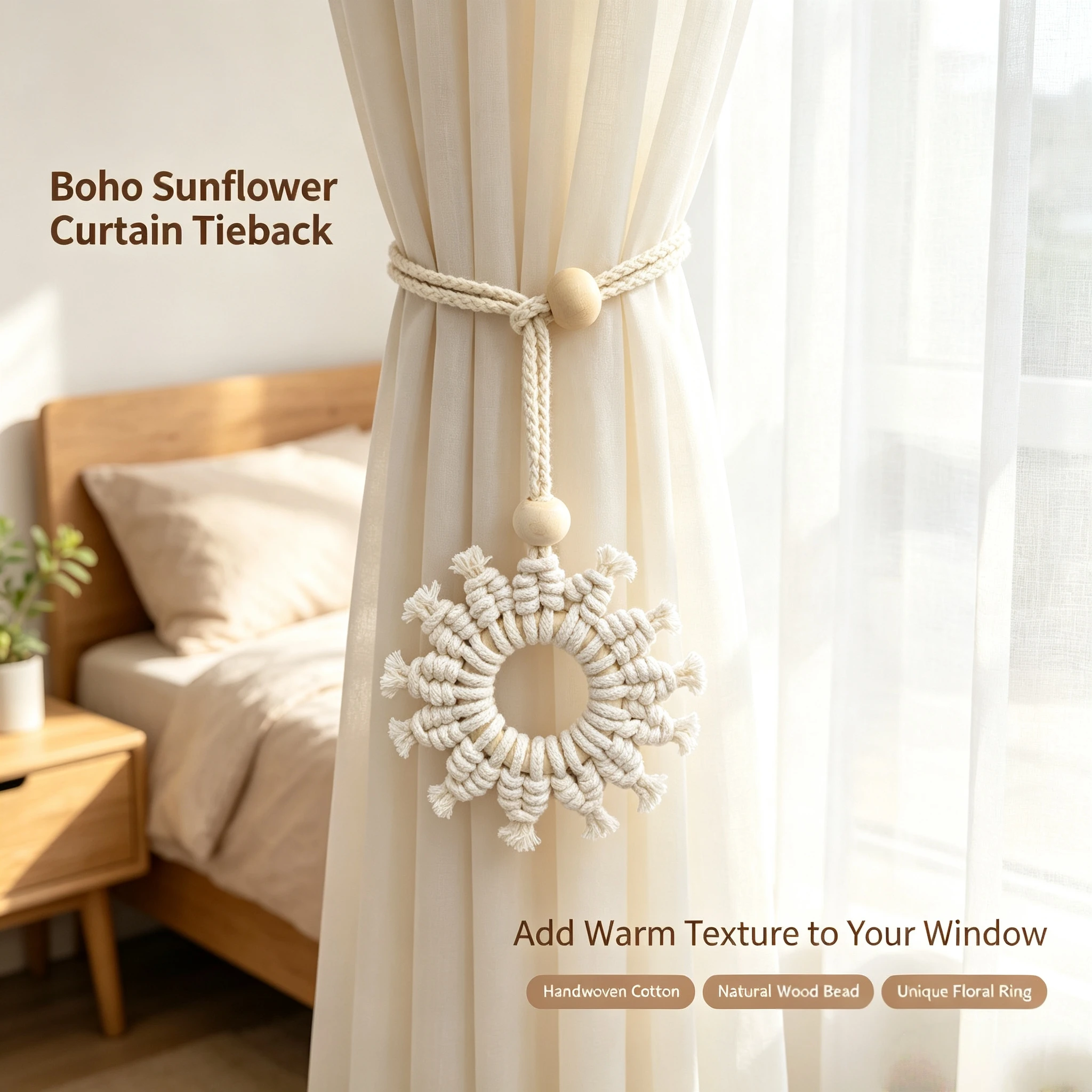 2Pcs Boho Chic Snow Flower Designs Curtain Tieback - Modern Polyester Holdback for Home Decor Accessory