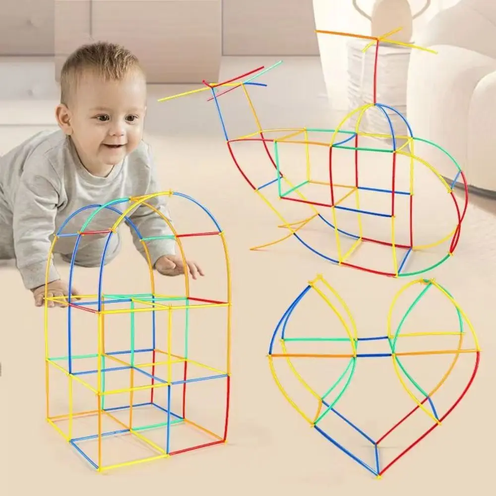 

300pcs Plastic Straw Constructor Engineering Educational Interactive Puzzle Colorful Straw Assembly Interlocking