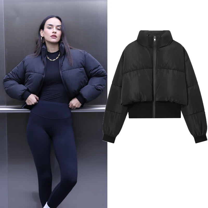 

2025 зимнее новое черное хлопковое пальто на молнии с длинными рукавами, уличные женские пуховики, женские пальто и куртки