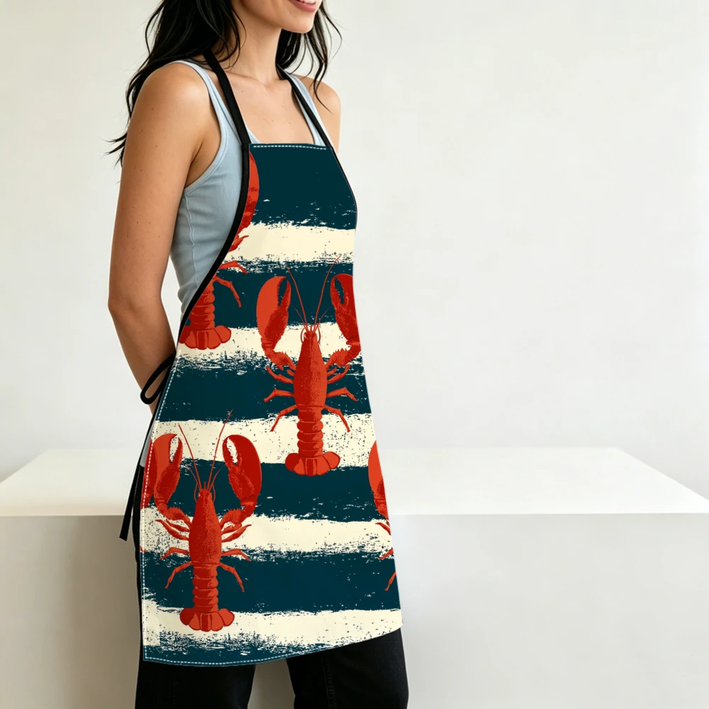 Red Lobster Stripe Pattern Kitchen Apron Cooking Apron Baking Accessories For Men Women
