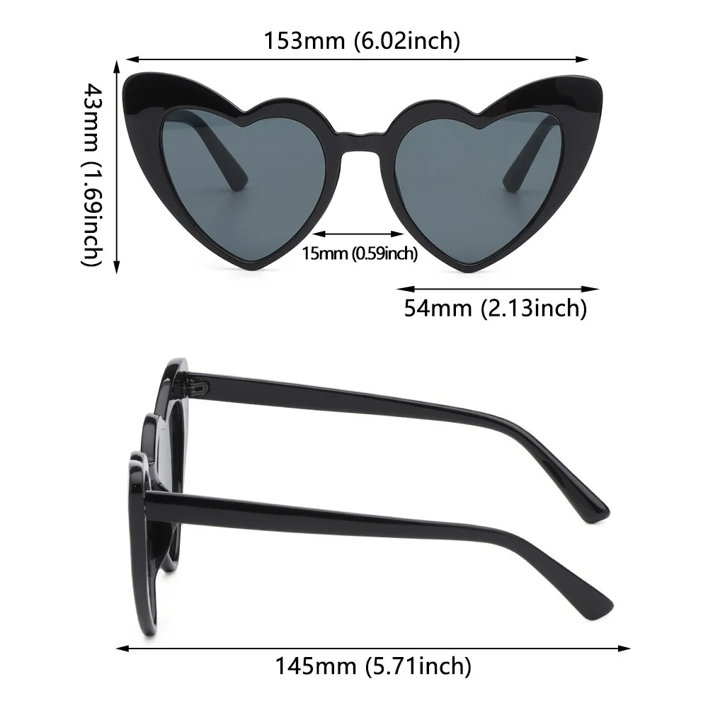 Women Fashion Heart Shaped Sunglasses Women Cat Eye Female Sun Glasses Retro Love Black Pink Eyewear Party Supplies