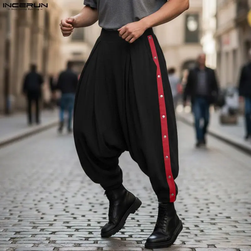 

INCERUN Men Pants Patchwork Elastic Waist Joggers Casual Loose Drop-crotch Pants Men Streetwear 2026 Fashion Trousers Men S-5XL