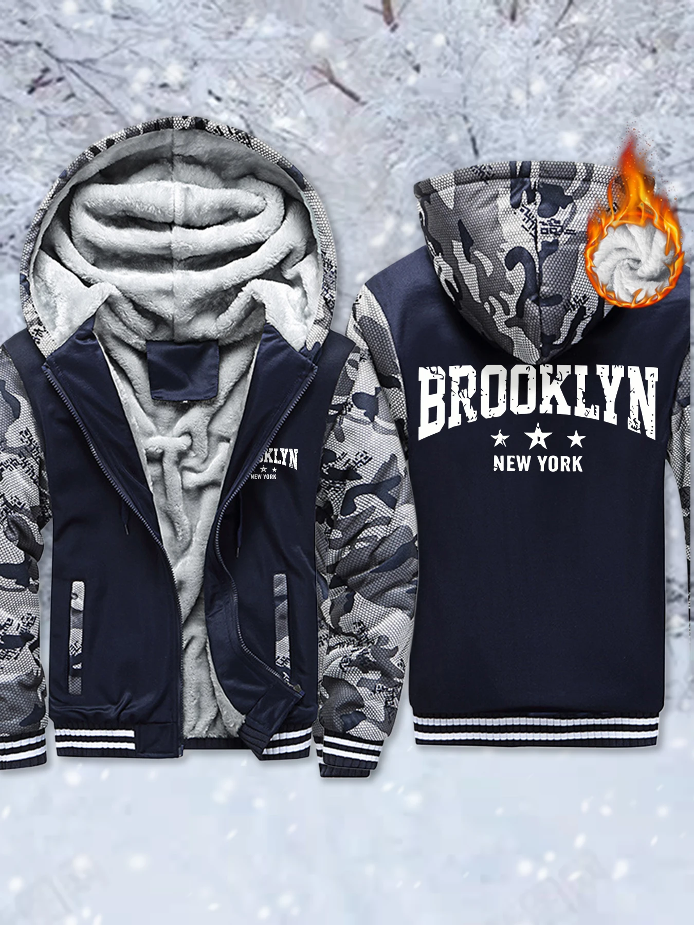 

Brooklyn New York Letter Prints Winter Mens Coat Thick Casual Streetwear Soft Warm Jacket Fleece Outdoor Hoodie Fashion Tops