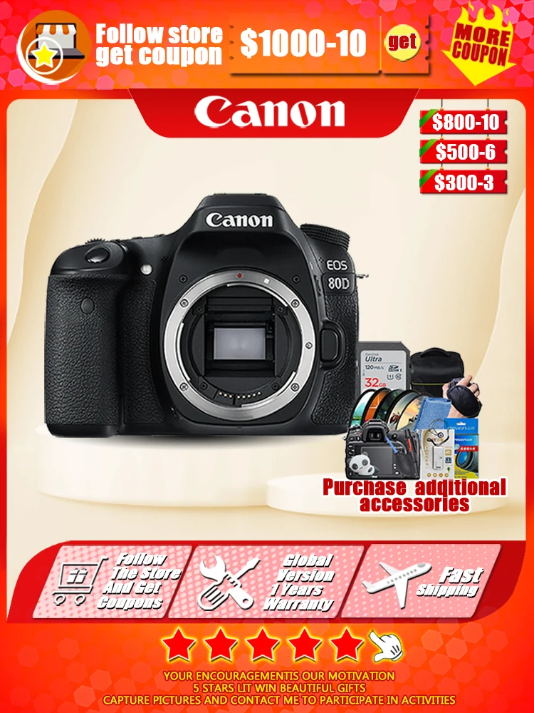 كاميرا Canon EOS 80D 24 ميجابكسل بشاشة دوارة احترافية SLR
