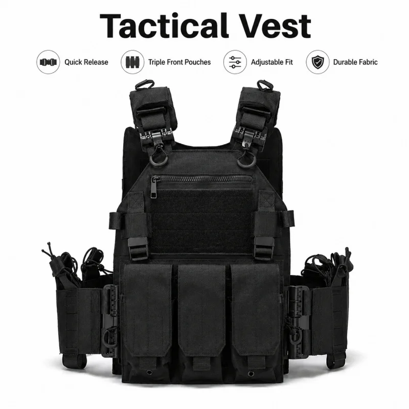 Tactical Vest Polyester Carrier with Triple Magazine Pouch Quick Release Airsoft Hunting Vest for Outdoor Training view 3