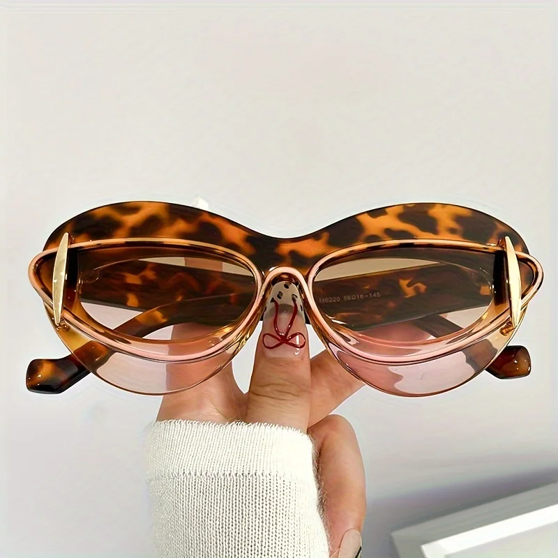 1 Set oval cat eye gradient for women Men fashion flat lens for women casual party party daily wear glasses