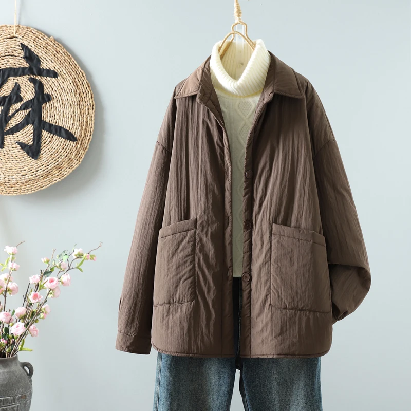 

Retro Sle Lightweight Cotton Jaet Women's 2025 New Autumn Winter plus Size Casual Warm Outerwear Small Cotton Coat
