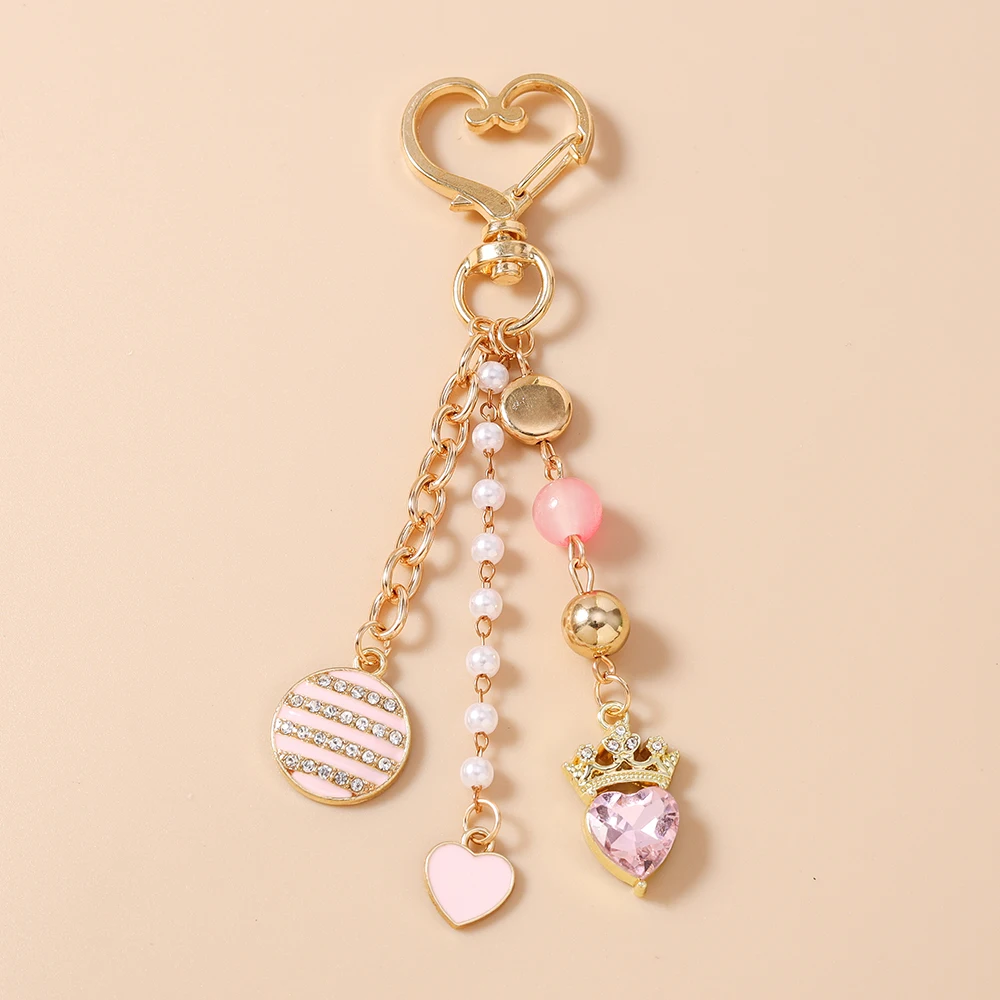 Aihua Y2K Liebesherz-Schlüsselanhänger für Frauen und Mädchen, Perlen-Kristall-Kronen-Herz-Schlüsselring, Handtaschenanhänger, DIY Handgemachter Schlüsselanhänger, Geschenke – Detail 10