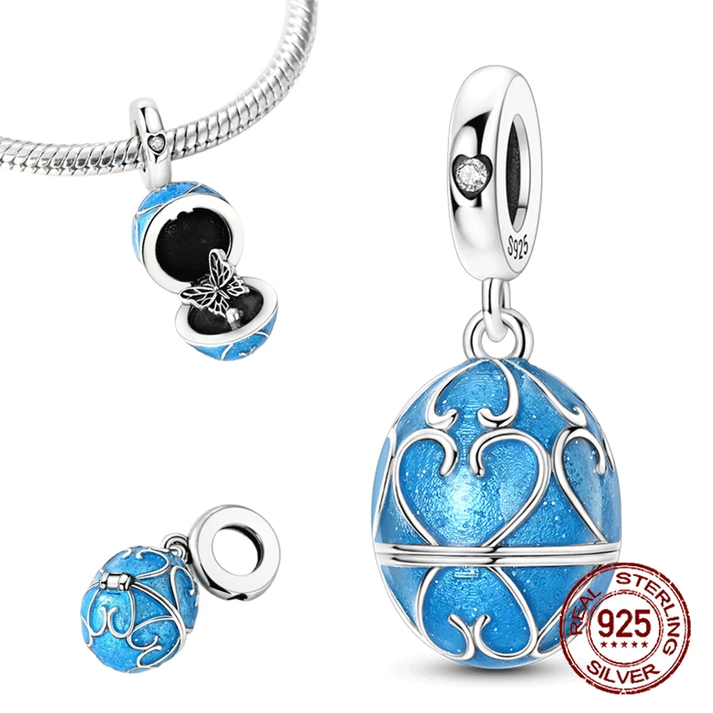 

925 Sterling Silver Openable Butterfly Easter Egg Pendant Classic Charm Fit Original Charm Bracelets Women DIY Jewelry Gift