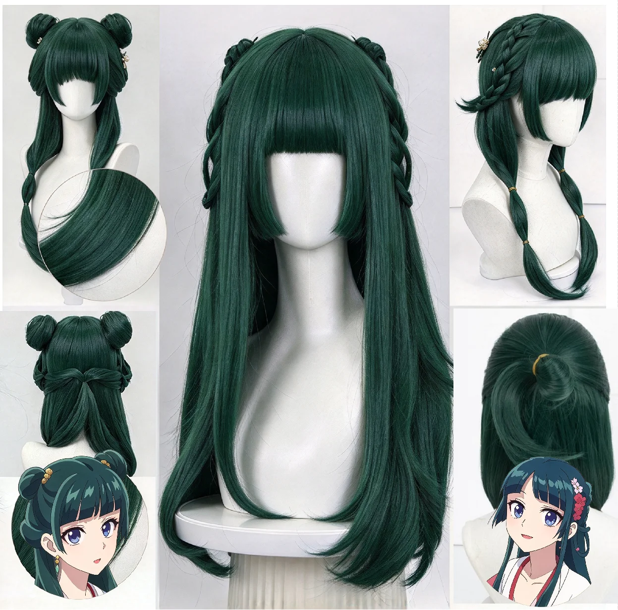 The Apothecary Diaries Maomao Cosplay Wig Dark Green Heat Resistant Synthetic Hair Natural Looking Anime Halloween Role Play Wig