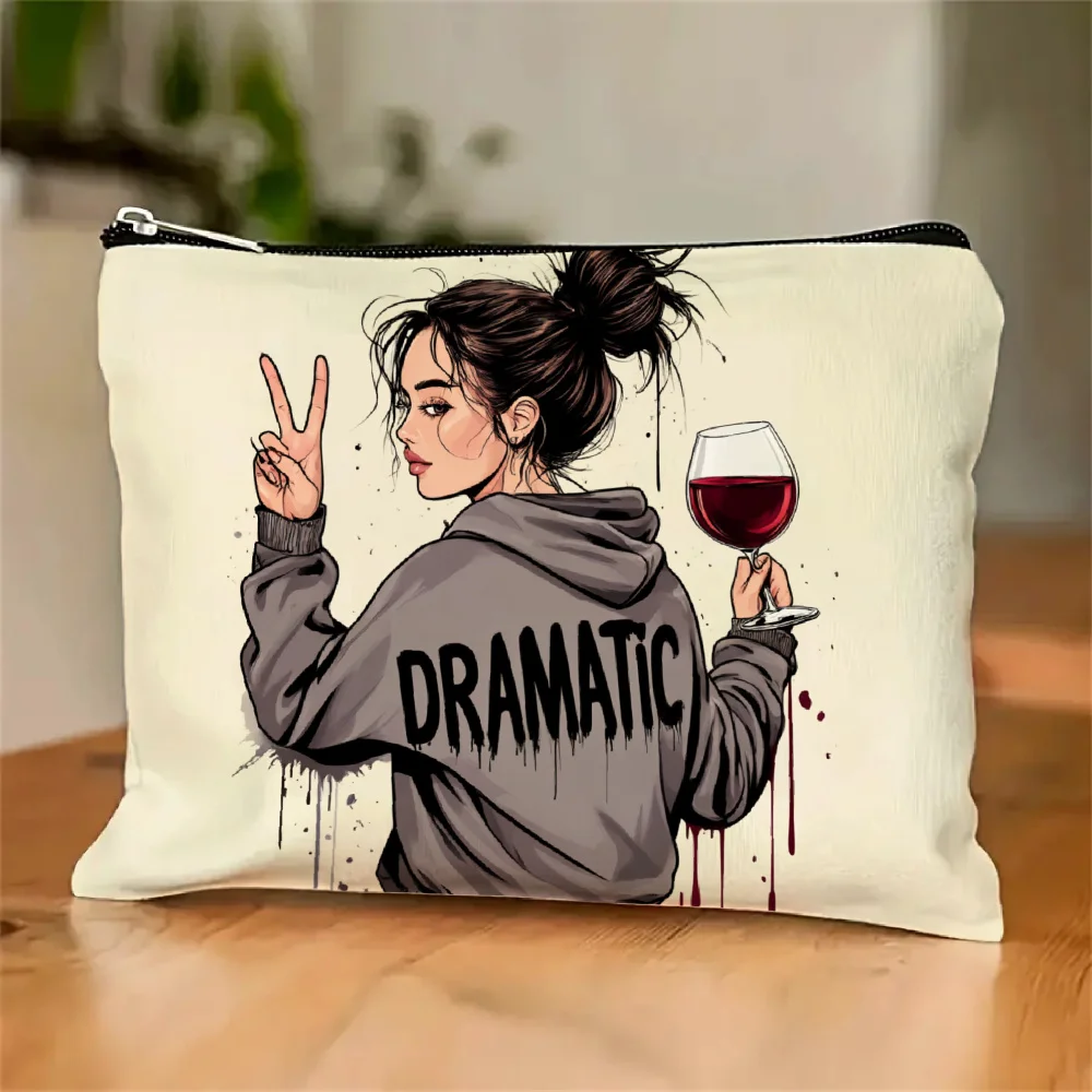 

A "Dramatic" And Red Wine Glass Designed Makeup Bag- Multifunctional Zipper Pouch, Jewelry Storage Bag