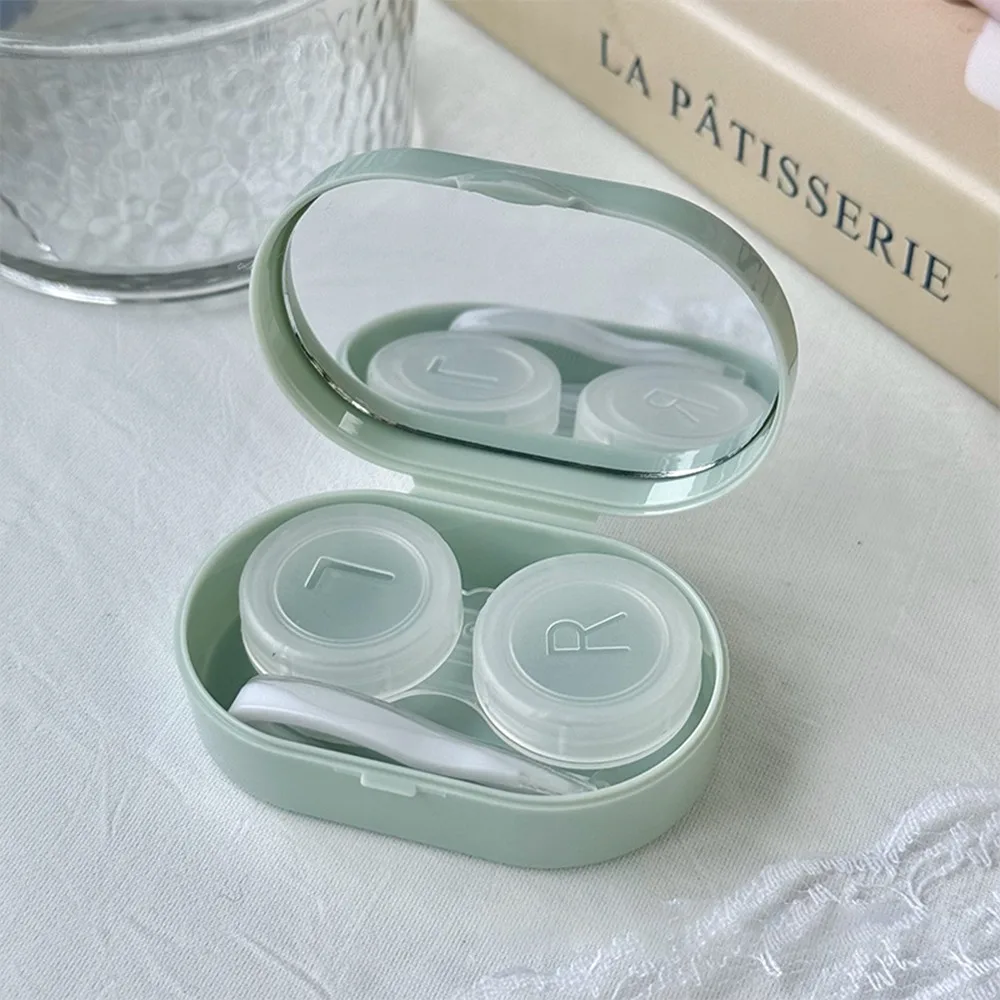 

Portable With Mirror Contact Lens Case Mini Creamy Color Eye Care Kit Leakproof Design Leakproof Container For Women