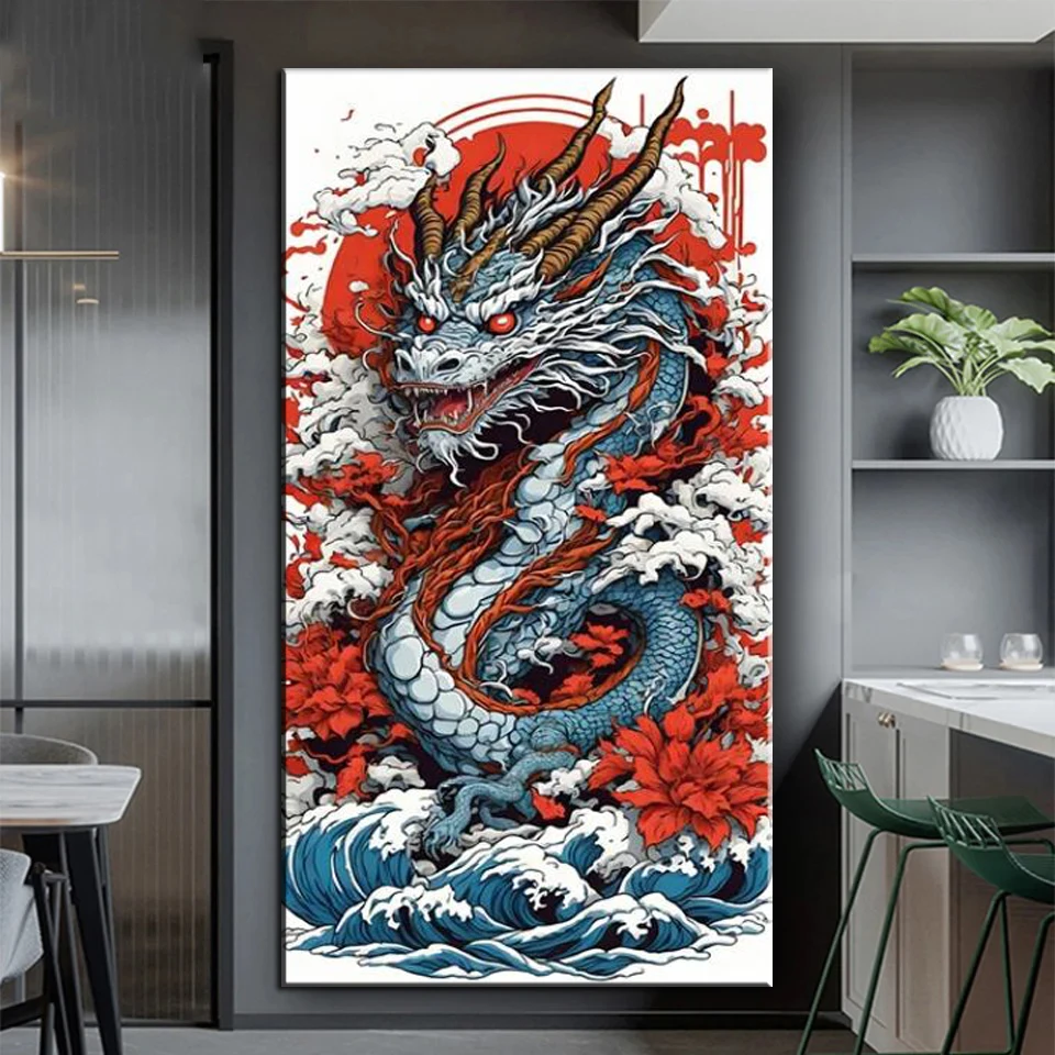 Japanese Waves Lion Dragon Diy Diamond Painting Full Square Round Diamond Mosaic Art Embroidery Animal Landscape Home Decor V673