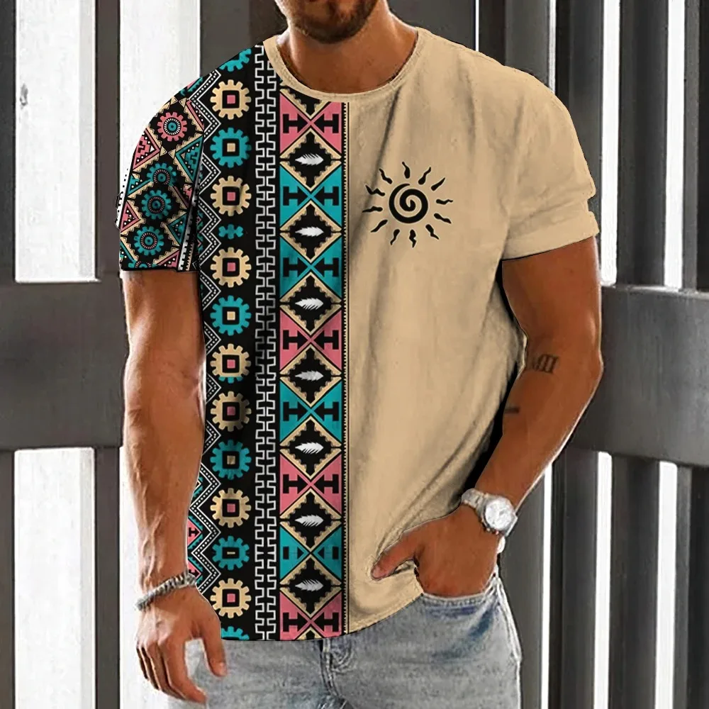 Summer Ethnic Sun 3D Print T-Shirts Streetwear Men Fashion Vintage Harajuku Casual Oversized O-Neck T Shirt Tees Tops Clothing