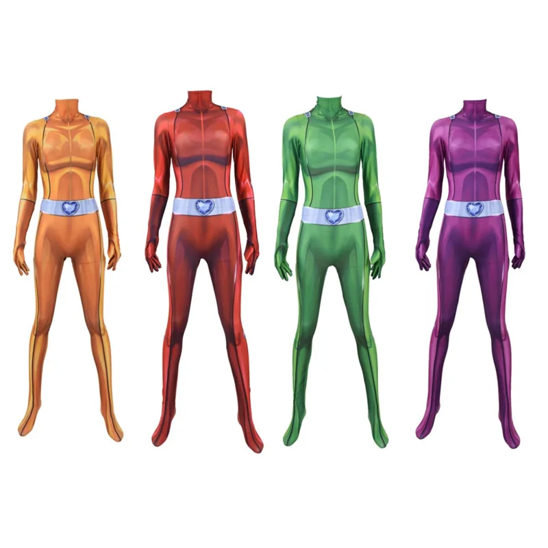 Totally Spies Cosplay-Kostüm für Kinder, Erwachsene, Mädchen, Zentai Clover Ewing Olivia Simpson Monkey-Kostüm