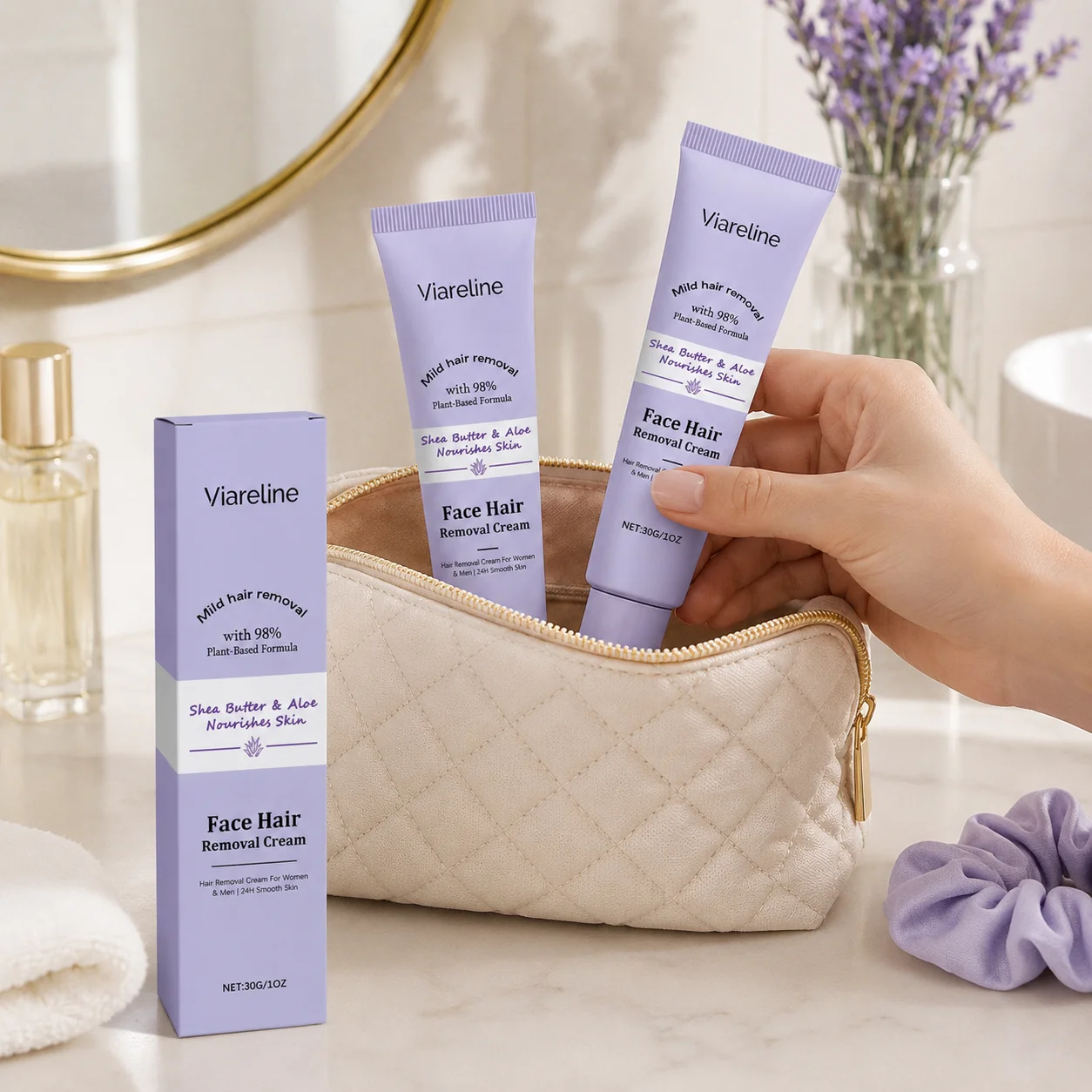 1/2set Facial Hair Removal Cream Moisturizing Hydrating Face Care Skin Smoothing Daily Gentle Wash Intense Moisture Lock Profess