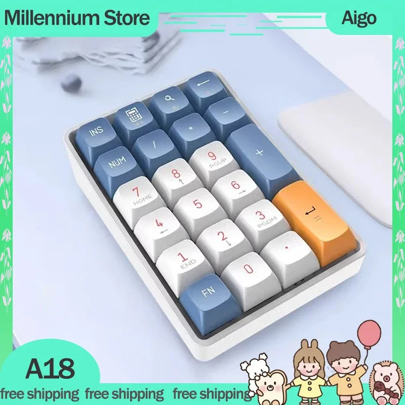 Aogo A18 bantalan Keypad portabel Mini, papan ketik kustom USB 2.4G nirkabel 22 tombol untuk Laptop angka Keypad, hadiah