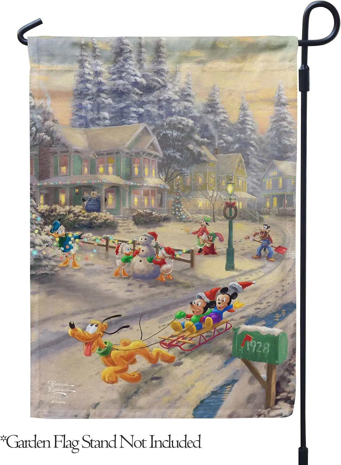 Flagology.com, Thomas Kinkade, Mickeys Friends Victorian Christmas – Garden Flag, Licensed Thomas Kinkade, Christmas ()