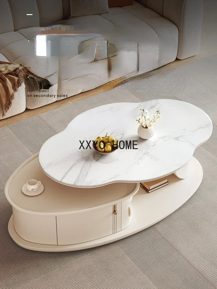 Tavolino da tè alto e basso con piastra in pietra nuvola, creativo, silenzioso, in stile crema, per soggiorno, moderno, semplice e di forma irregolare
