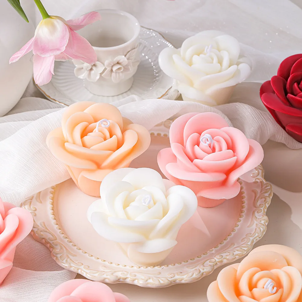 DIY Rose Flower Candle Silicone Mold Birthday Cake Decoration Flower Chocolate Fudge Making Tool 3D Rose Soap Plaster Resin Mold