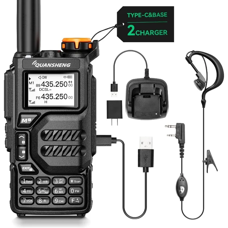 QUANSHENG UV-K5 Walkie Talkie Dual Band 5W Rechargeable Two Way Radio NOAA Emergency Weather Receiver Air Band Receive (AM/FM)