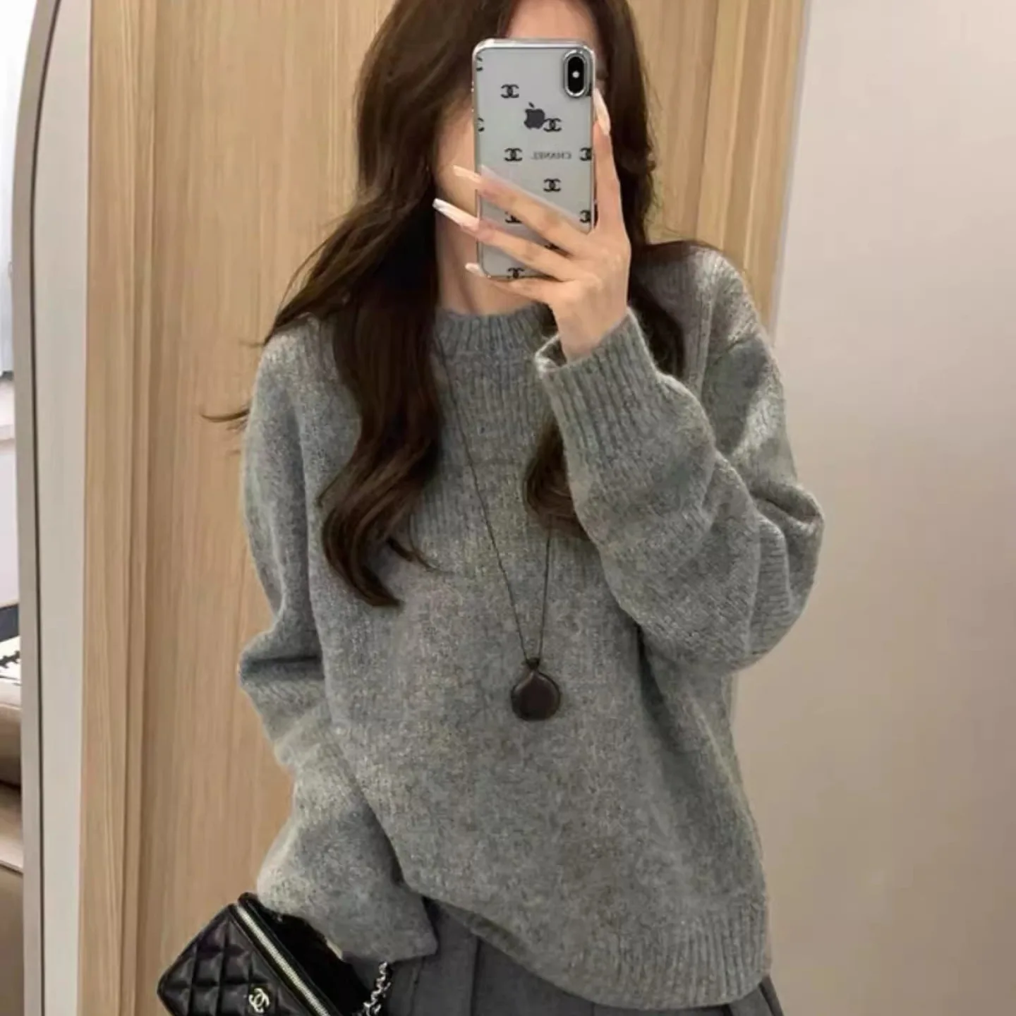 

ay Oversized Soft Cozy Knitted Sweater round Ne Pullover Outerwear Autumn Winter New Sle Retro Lazy Faion Women's Clo...