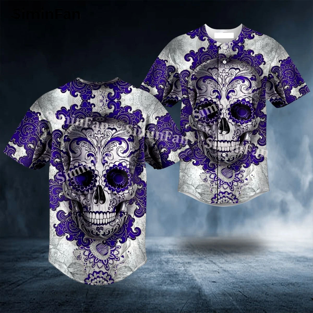 Day Of The Death Pattern Blood Skull 3D All Over Printed Men Baseball Tee Jersey Shirt Male Summer Collarless Sport Top Unisex-3