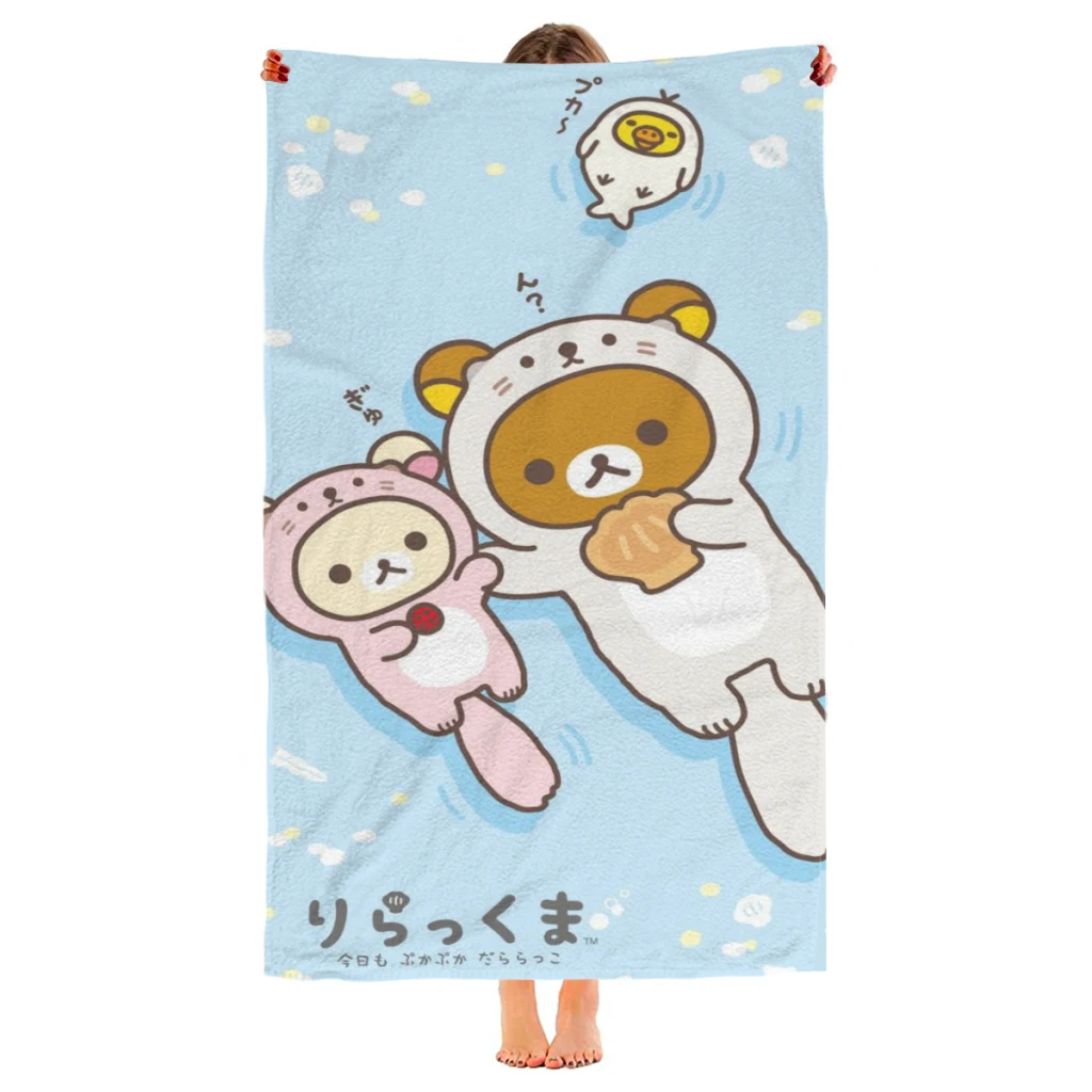 Rilakkuma Beach Towel  Poncho Bathing Towels Cover-ups Quick Dry Sand Free Yoga Spa Gym Pool