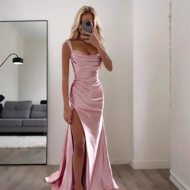 robes-de-soiree-sirene-sexy-plissees-a-fines-bretelles-pour-demoiselles-d'honneur-mariage-bal-de-promo-anniversaire-longueur-ras-du-sol-avec-traine