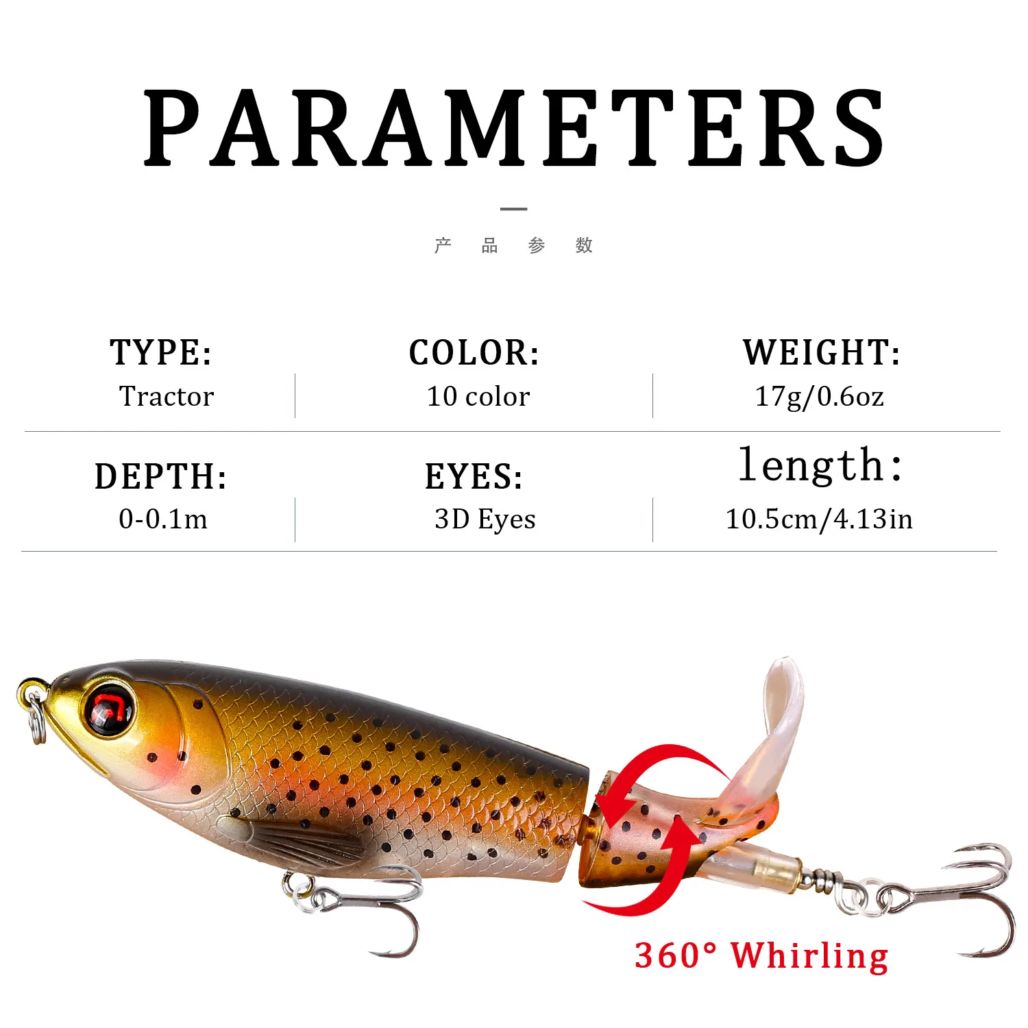 Whopper Popper Señuelo Topwater 10,5 cm – Ojos 3D Cola Giratoria - imagen 3
