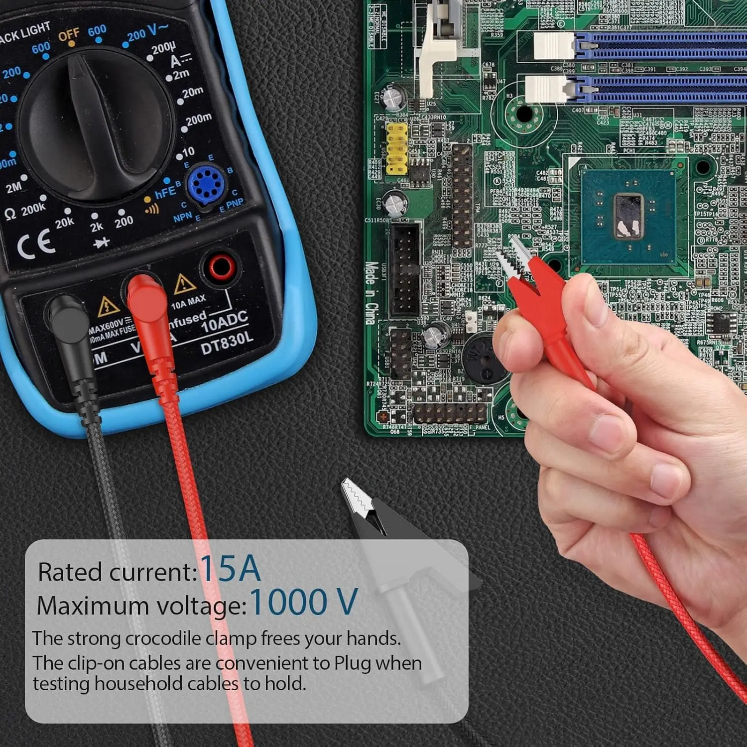 Banana Plug to Alligator Clip Test Lead, 15A 1000V Heavy Duty Crocodile Clip Lab Test Cable with Banana Plug for Multimeter image 6