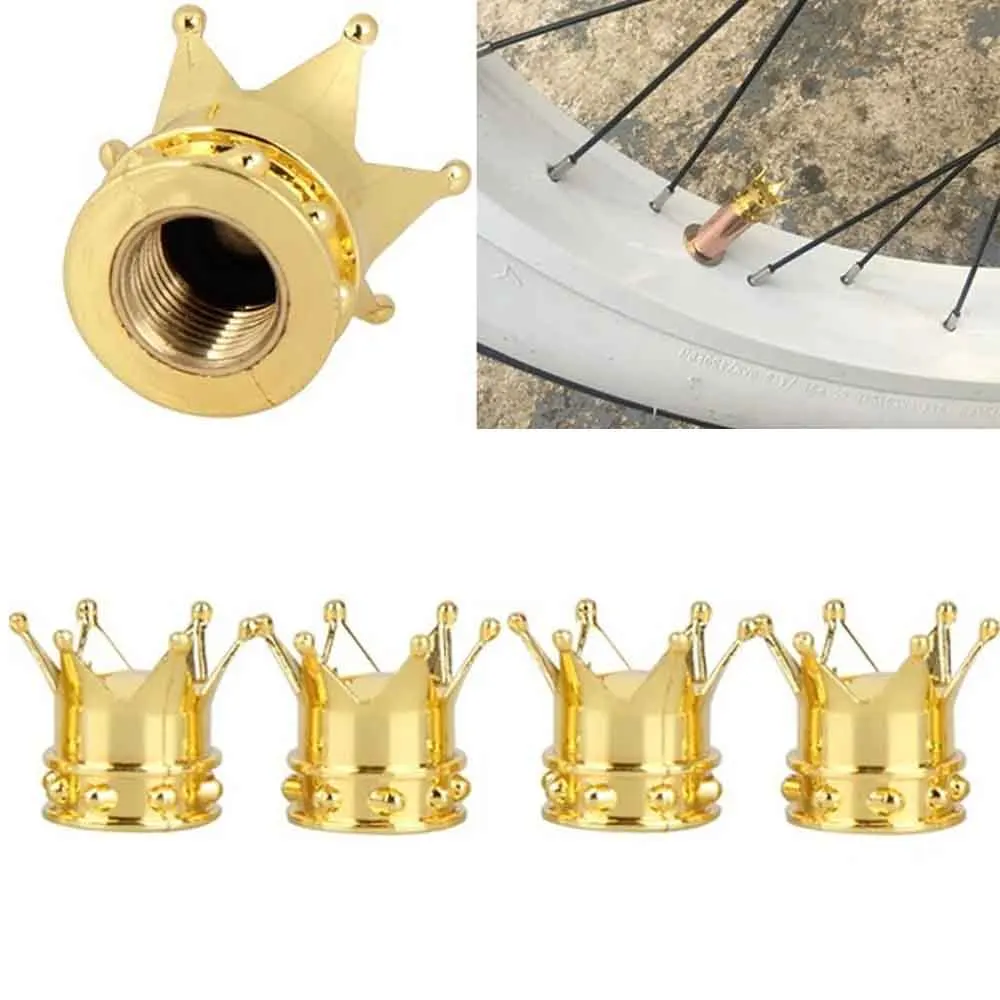 1 Set (4Pcs) / 2 Sets (8Pcs) Crown Bicycle Tire Wheel Valve Valve Cap Tire Valve Car Truck Bicycle Scar Tire Bicycle Accessories