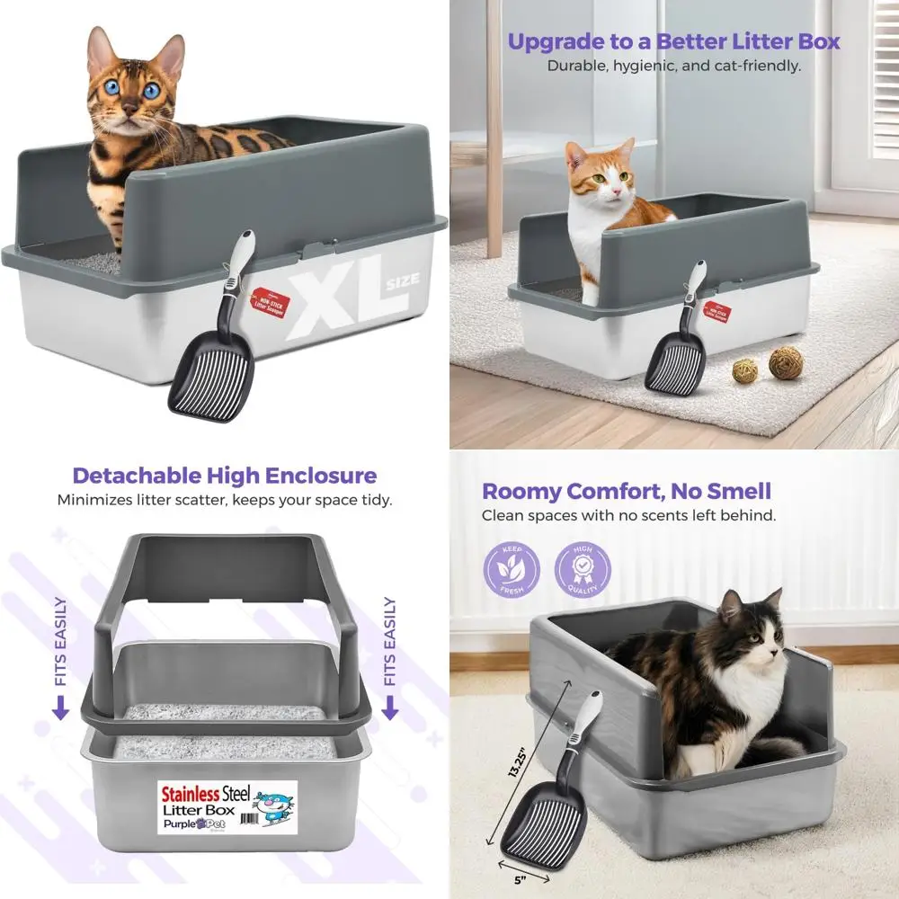 

Ящик для кошачьего туалета из нержавеющей стали, закрытый, легко чистится, высокосторонний, совок для эффективного обслуживания.