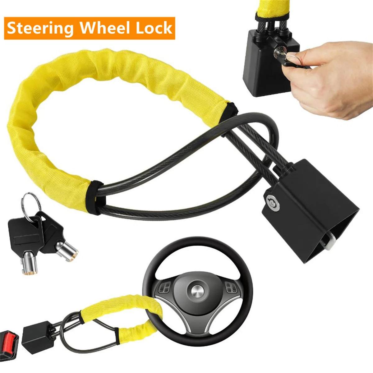Car Steering Wheel Lock Universal Seat Belt Anti-Theft Lock With 2 Keys Anti-theft Device For Most Cars SUV Car Accessories