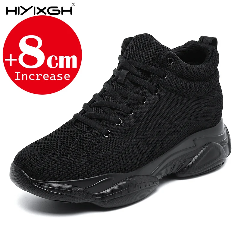 Men Women 8cm Height Increasing Sneakers Mesh Breathable High Top Casual Sports Shoes Platform Hidden Elevator Shoes  Size 38-46