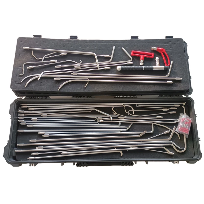 

Профессиональный набор инструментов для ремонта вмятин на автомобилях, 45 предметов: быстросъемные крюки и стержни PDR, новые улучшенные специальные крюки для удаления вмятин