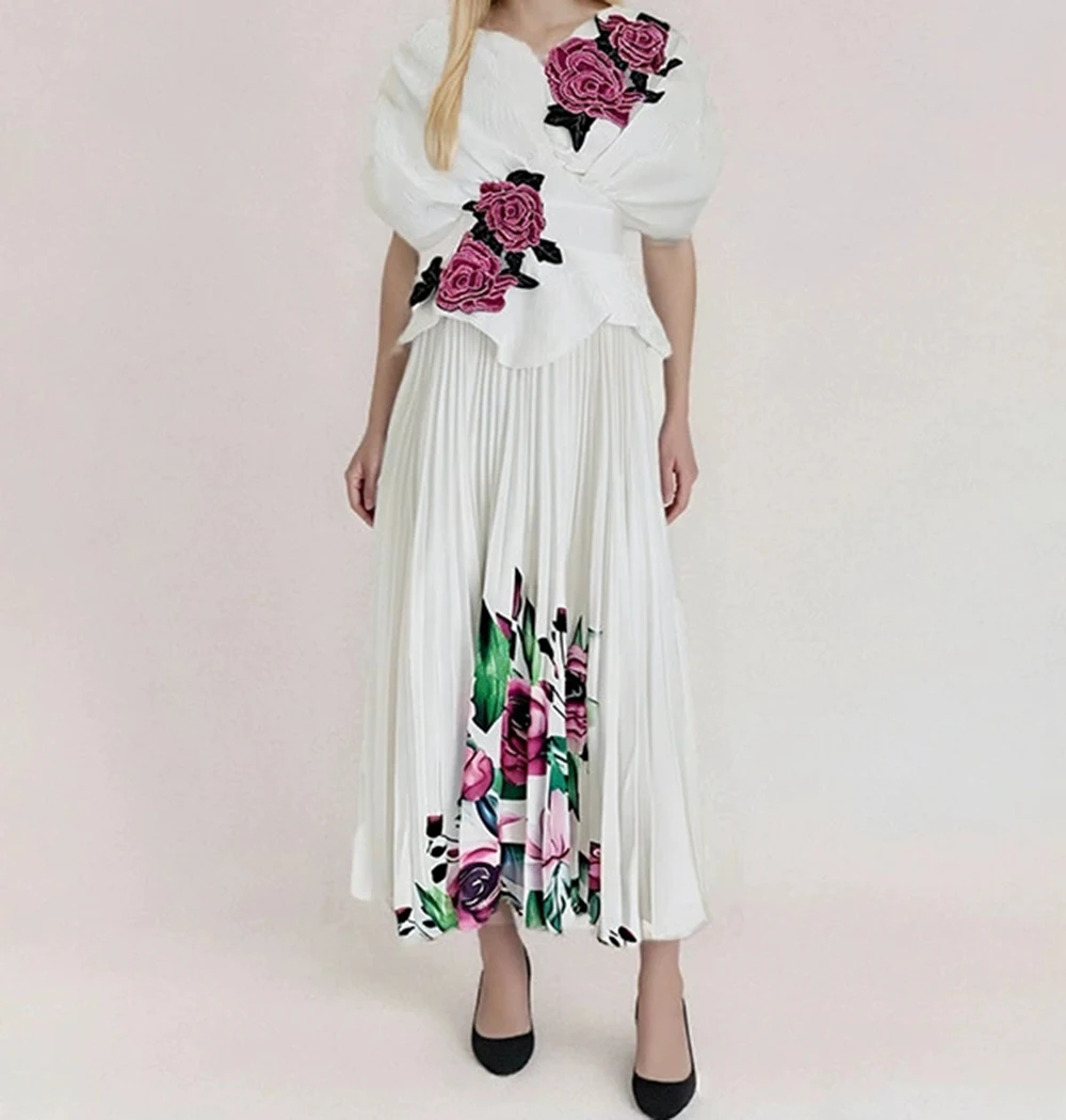 

2025 French summer new high-end printed rose flower slim dress for women-GZXX927
