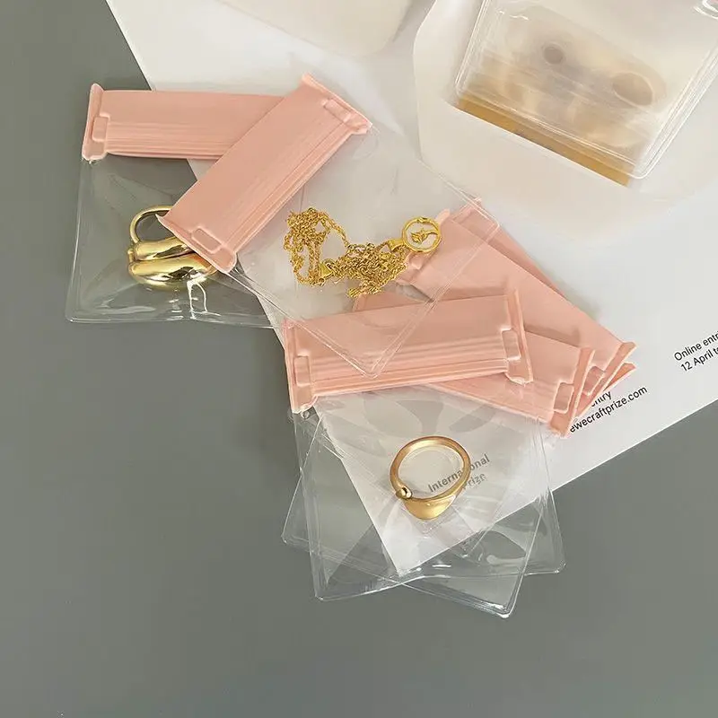 50pcs/100pcs Custom Logo Jewelry Frosted Zipper Bag for Necklace Bracelet Ring Earring Packaging EVA Plastic Storage Pouch