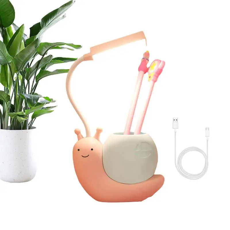 

Cute Desk Lamp Rechargeable LED Snail Table Lamp Reading Lights Foldable Eye Protection Desk Lamp With Pen Holder Bedroom